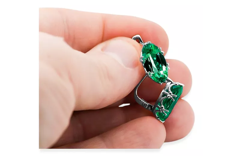 Sterling silver 925 Emerald Earrings Vintage Jewlery vec021s